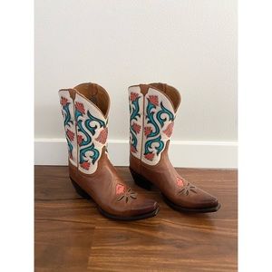 Lucchese Leather Flower Cowboy Boots, Women’s 7